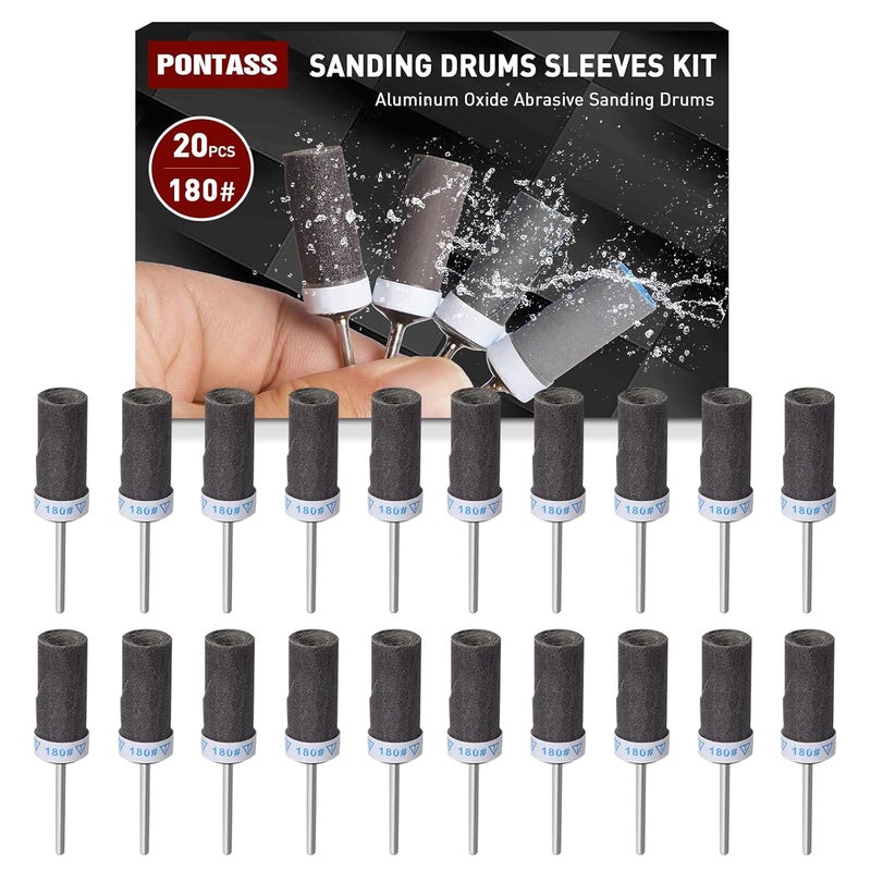 PONTASS 20Pcs 180 Grit Sanding Drums Sandpaper Sticks Set with 1/8"(3mm) Shank for Dremel Rotary Tool, Suitable for Metal Rust Removal/Jade Polishing/Stone Grinding - Image 1
